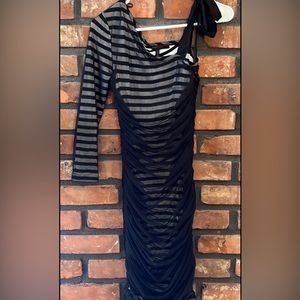 BCBGMAXAZRIA Ruched off-the-shoulder form fitted dress